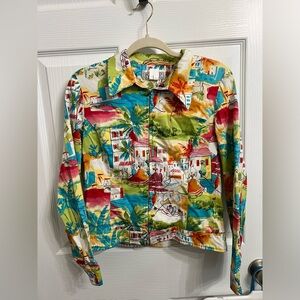 Kemp Collection Womens Jacket Palms Coastal Bright Unlined Full Zip size 8